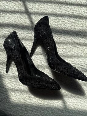 Charles David Black Crystal-Embellished Pointed Toe Stilettos